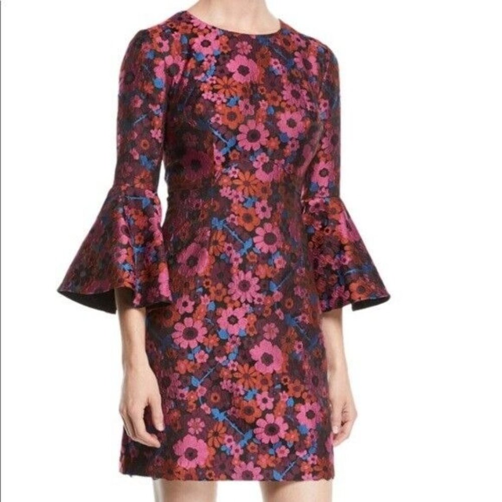 COPY - Trina Turk Rich Dark Floral Bell Sleeve Splendid Mini Dress sz 14  NWT